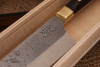 Нож серии east-west "Сантоку" Bohler N690, рукоять коричневая карельская береза.
